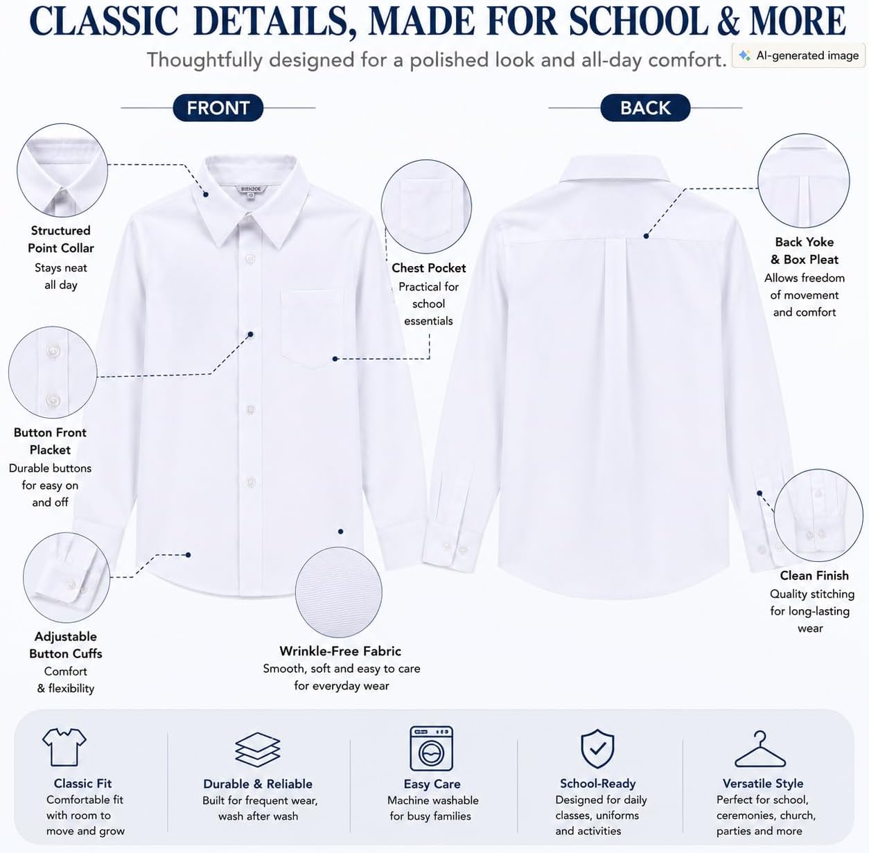 Boys Long Sleeve Oxford Shirt - Image 3