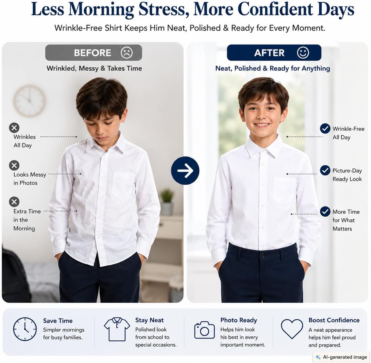 Boys Long Sleeve Oxford Shirt - Image 2
